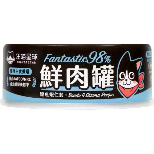 🇹🇼汪喵星球貓用 FANTASTIC 98% 鮮肉無膠主食罐| 鰹魚蝦仁80G - FatFatPetShopHK