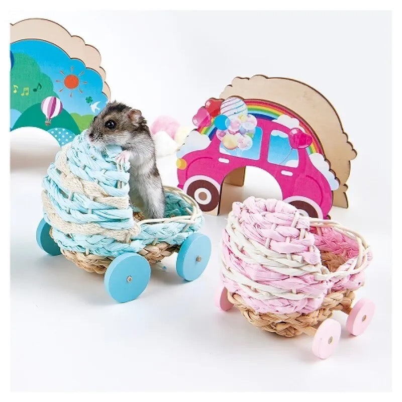 Marukan 倉鼠嘉年華粉藍色木製嬰兒車玩具 - M