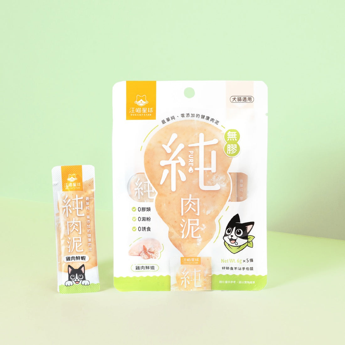 汪喵星球 無膠純肉泥 雞肉鮮蝦 - 6g*5條(倉鼠也適用)