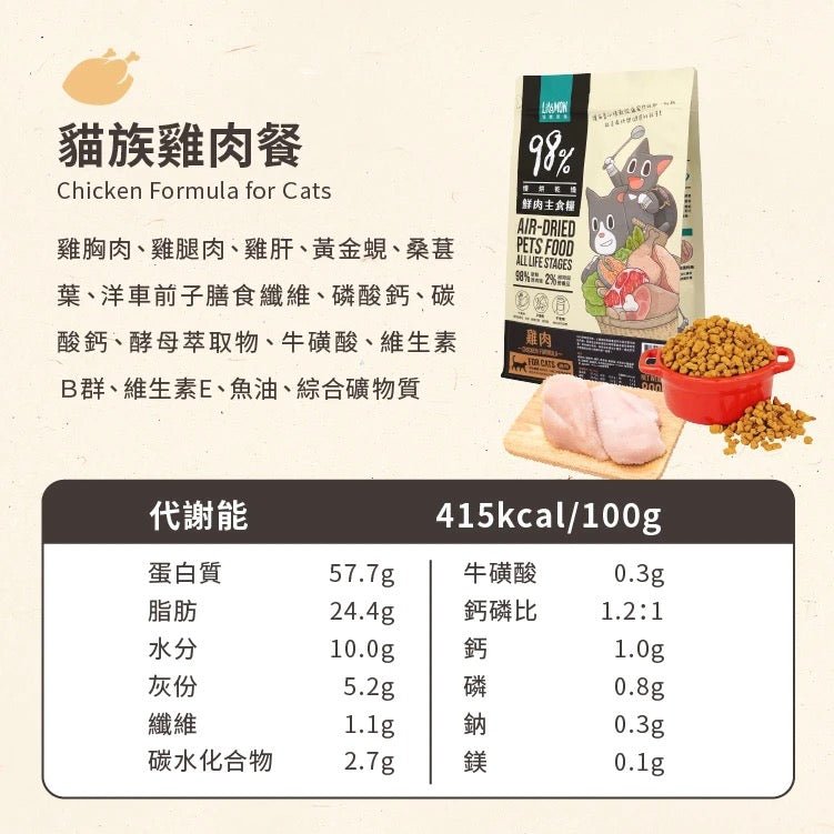 怪獸部落貓用｜98%鮮肉主食糧 雞肉味 1.8KG - 肥肥寵物用品FatFatPetShop