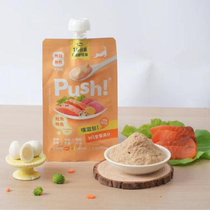 Push! 噗滋包 - 雙魚味(三文魚＋吞拿魚)－365營養滿分主食肉泥 110G - 肥肥寵物用品FatFatPetShop