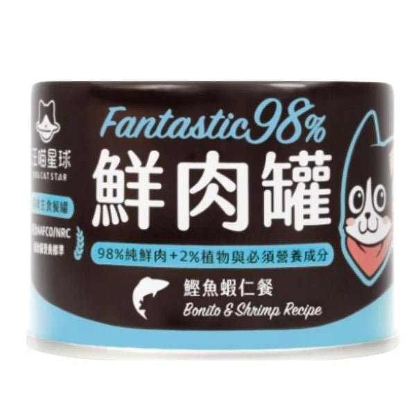 🇹🇼汪喵星球貓用 FANTASTIC 98% 鮮肉無膠主食罐｜鰹魚蝦仁165G - FatFatPetShopHK