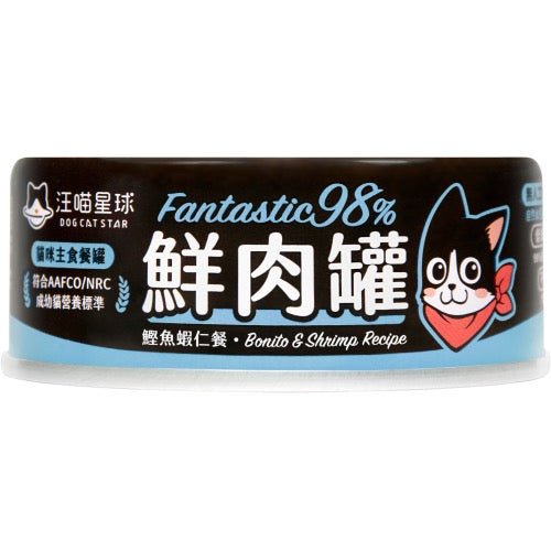 🇹🇼汪喵星球貓用 FANTASTIC 98% 鮮肉無膠主食罐｜ 鰹魚蝦仁80G - FatFatPetShopHK