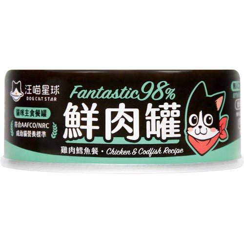 🇹🇼汪喵星球貓用 FANTASTIC 98% 鮮肉無膠主食罐｜鱈魚雞肉80G - FatFatPetShopHK