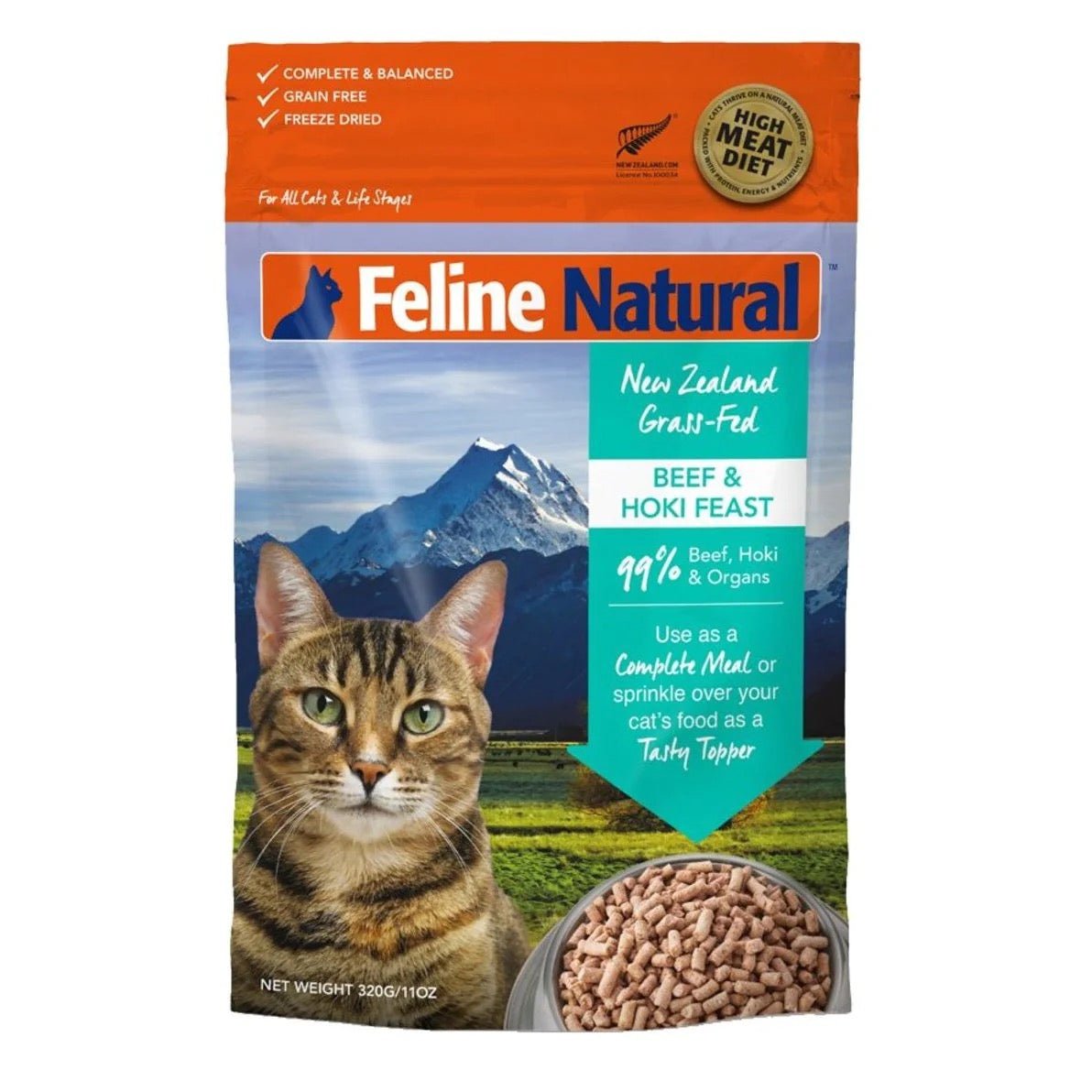 🇳🇿 K9 FELINE NATURAL – 脫水鮮肉貓糧 – 牛肉藍尖尾鱈魚盛宴320G - FatFatPetShopHK